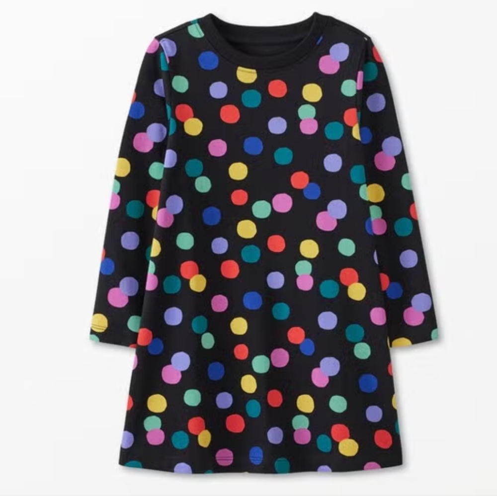 Hanna Andersson Polka Dot Confetti Black Long Sleeve T-shirt Dress Girls Size 7